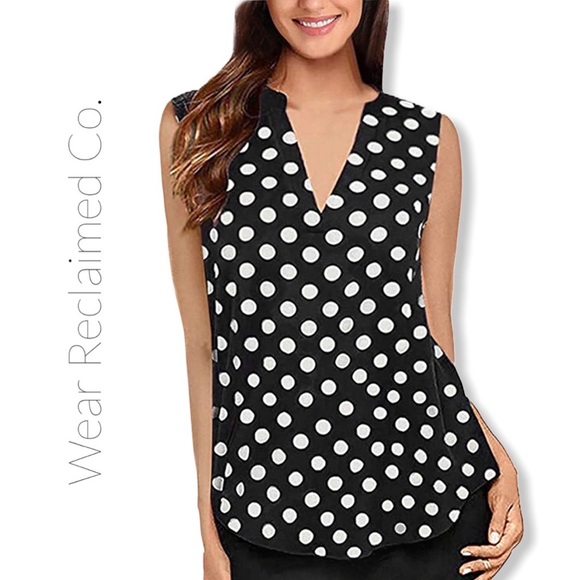 Black & White Polka Dot Sleeveless Tunic Top - Picture 2 of 7